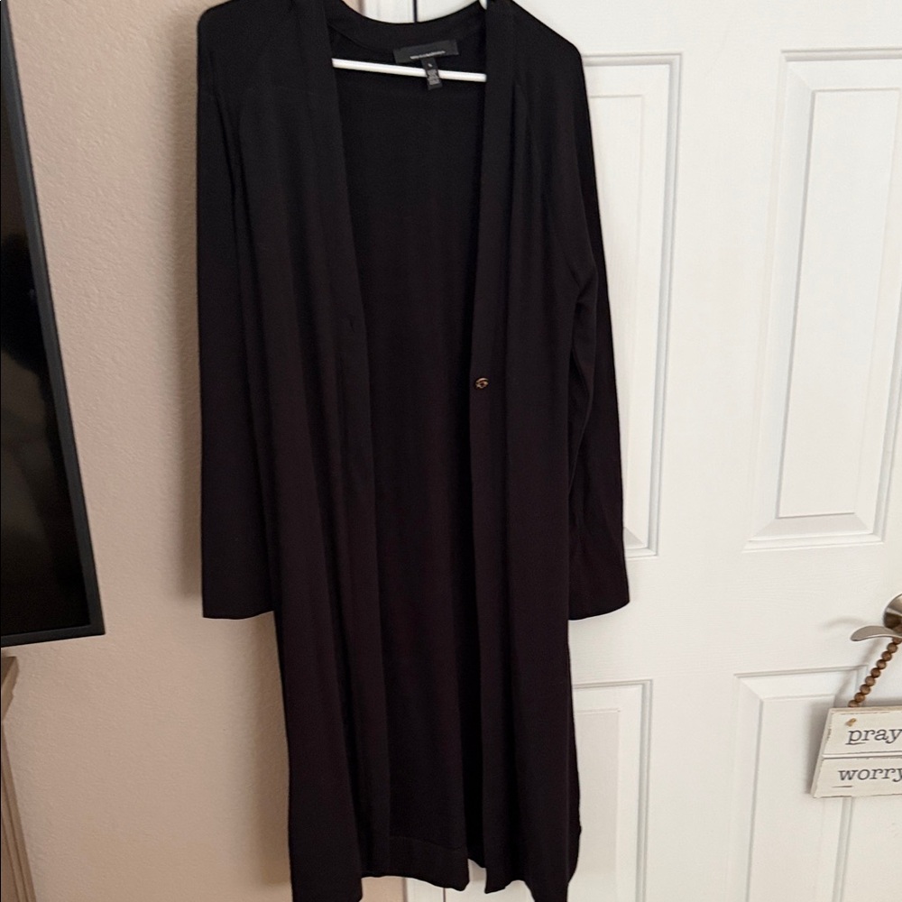 White House Black Market Long Black Open Front Cardigan